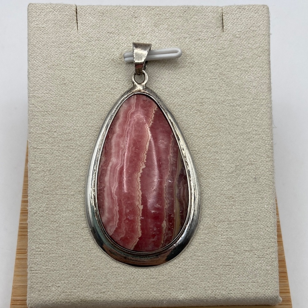 Vintage Handmade Sterling Silver 925 Teardrop Rhodochrosite Pendant